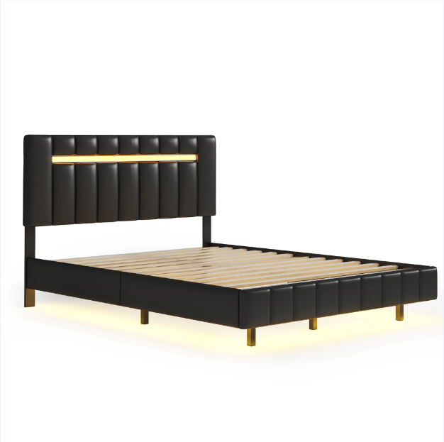 Floating Bed Frame With LED Lights and 2 USB Ports