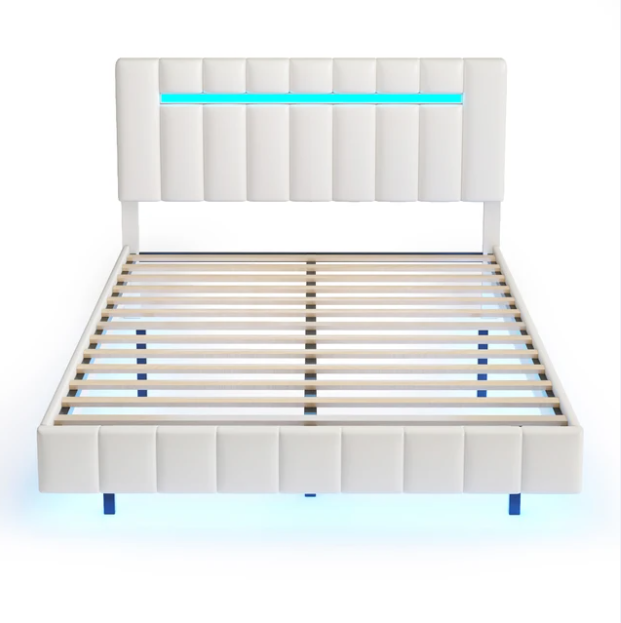 Floating Bed Frame With LED Lights and 2 USB Ports